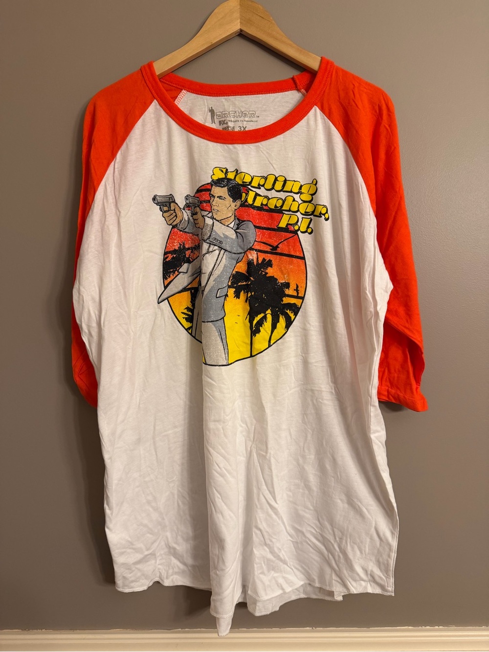 Ripple Junction White Retro Raglen Tee with Sleeves - Sterling Archer Graphic 3x